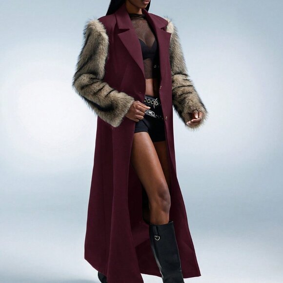 Brown Women's Elegant Long Faux Fur Jacket - Picture 4 of 9